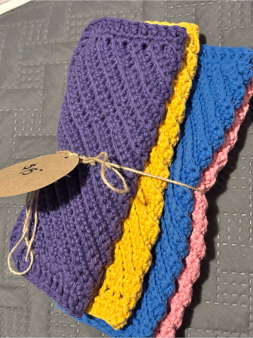 Handmade Crochet Kitchen Dishcloth Set - Purple, Yellow, Blue, Pink